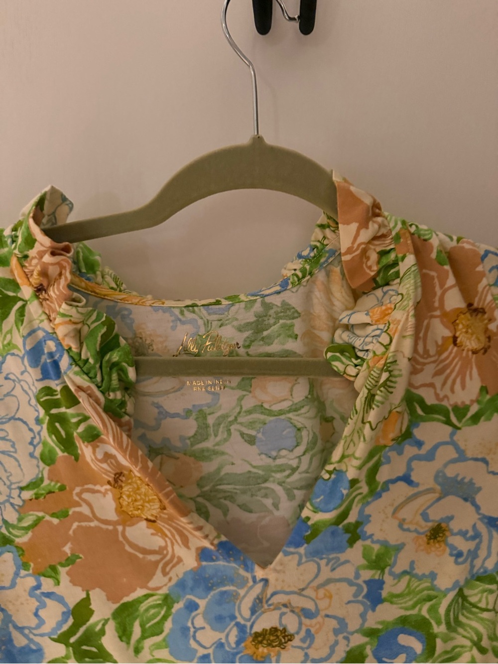 Lily Pullitzer Floral Ruffle Neck V-Neck Top in Multi